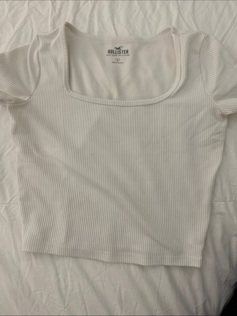 Hollister White Ribbed Square Neck Crop Tee